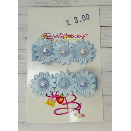 Baby Blue Triple Flower Itsy Bitsy Baby Bows (pair)