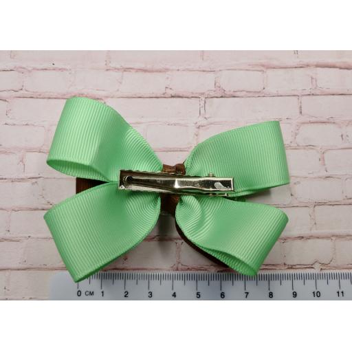 Brown and Mint Double Layer Bow with Loops on Clip