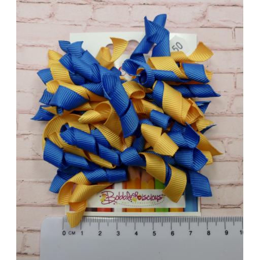 Royal Blue and Yellow Gold Curly Corkers on Clips (pair)