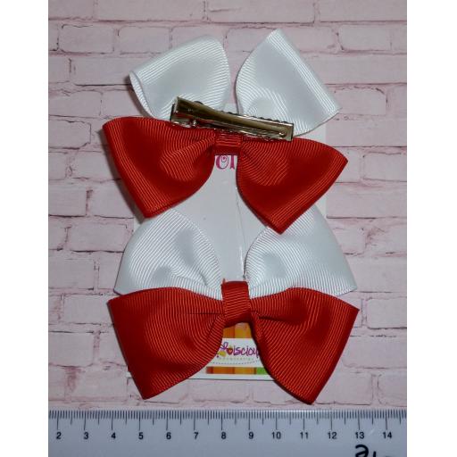 Red and White Double Bows on Clips (pair)