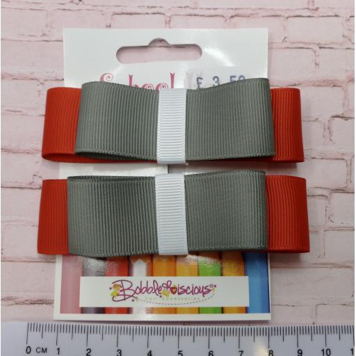 Red, White and Grey Straight Bows on Clips (pair)
