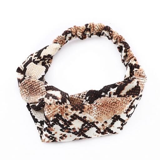 Cross Knot Elastic Hair Bands Brown and Cream Snakeskin Pattern