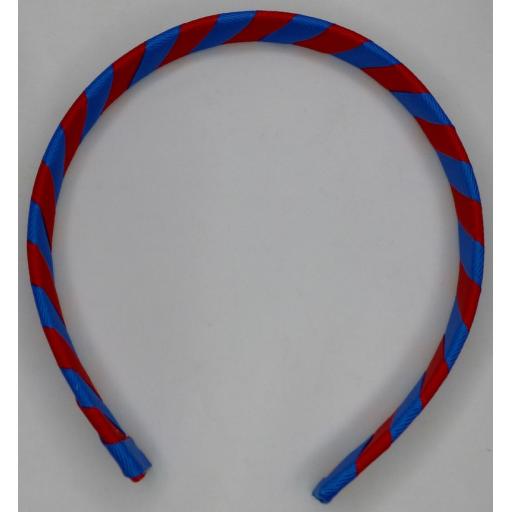 School Royal Blue and Red 2cm Striped Hairband