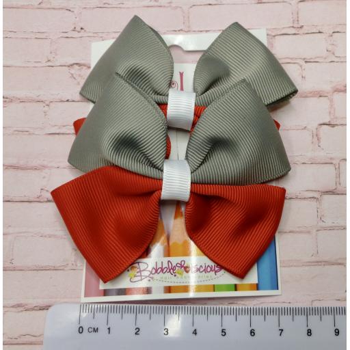 Red, White and Grey Double Bows on Clips (pair)