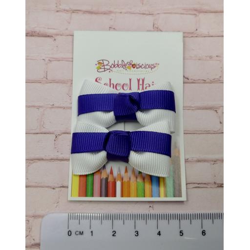 Itty Bitty Purple and White Bow on Clips (pair)