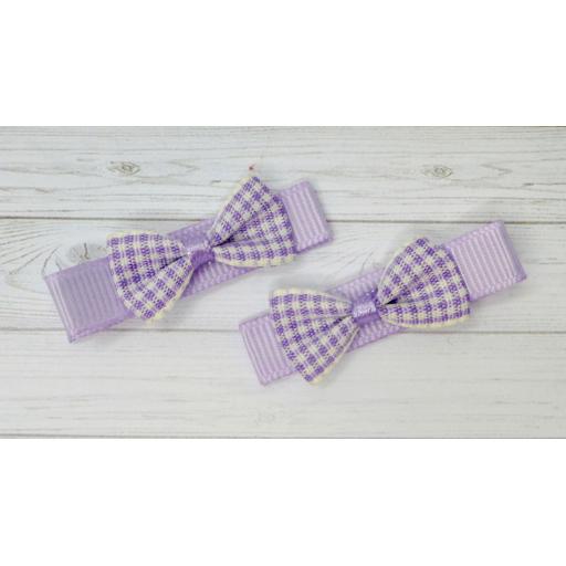 Lilac Gingham Itsy Bitsy Baby Bows (pair)