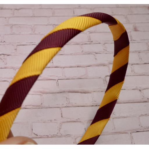 Wine and Yellow Gold 1cm Striped Hairband