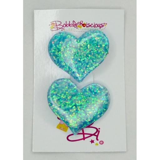 Turquoise Blue Glitter Heart Clasps