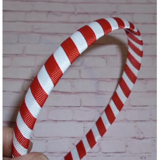 Red and White 2cm Striped Hairband