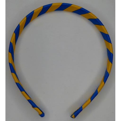 School Royal Blue and Yellow Gold 2cm Striped Hairband