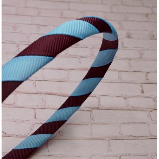 Wine and Light Blue 1cm Striped Hairband