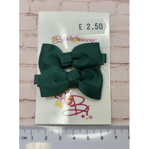 Small Classic Hunter Green Bow on Clips (pair)