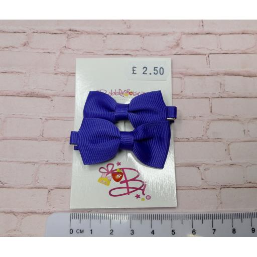 Small Classic Purple and Grey bow on Clips (pair)