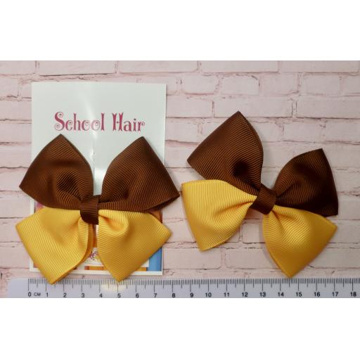 Brown and Yellow Gold Double Bows on Clips (pair)