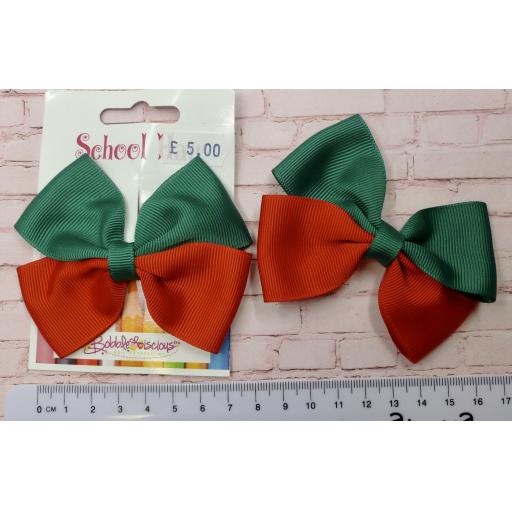 Hunter Green and Red Double Bows on Clips (pair)