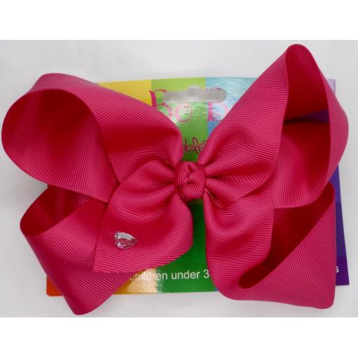 Fuchsia Pink 6inch BoBo Bow with Diamond Heart Charm