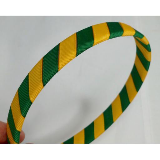 School Forest Green and Yellow Gold 2cm Striped Hairband