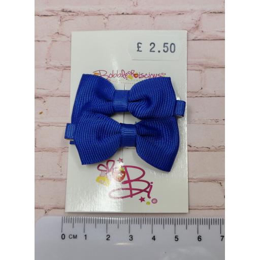 Small Classic Cobalt Blue Bow on Clips (pair)
