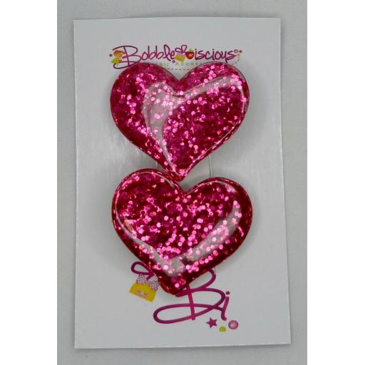Hot Pink Glitter Heart Clasps