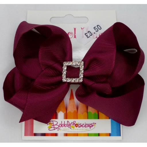 School Burgundy/Wine 4inch Boutique Bow with Diamond Buckle