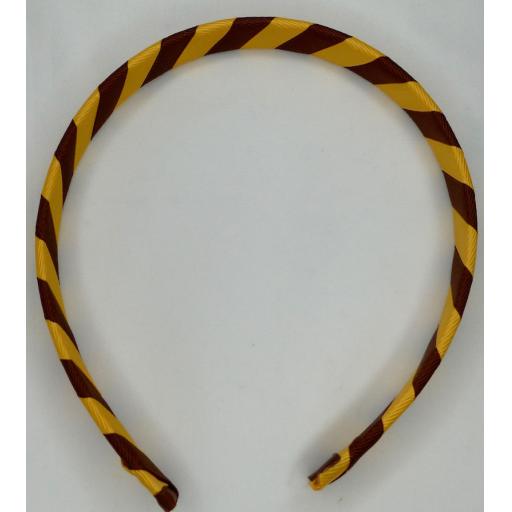 School Brown and Gold 2cm Striped Hairband