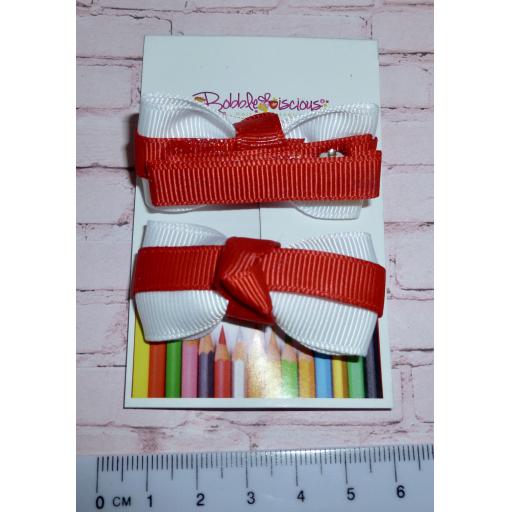 Itty Bitty Red and White Bow Clips (pair)