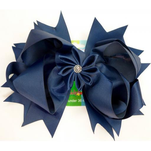 Navy Large 8inch Boutique Bow with Flower Centre