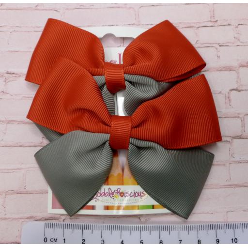 Red and Grey Double Bows on Clips (pair)