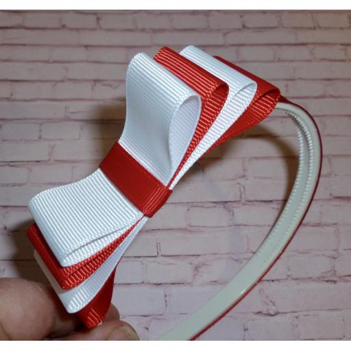 Red and White with Double Bow Gripped Headband