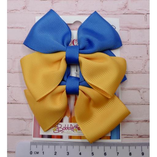 Royal Blue and Yellow Gold Double Bows on Clips (pair)