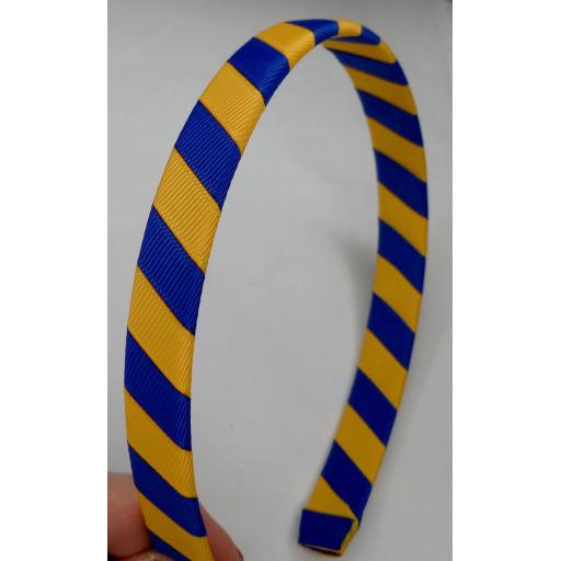 School Cobalt Blue and Yellow Gold 2cm Striped Hairband