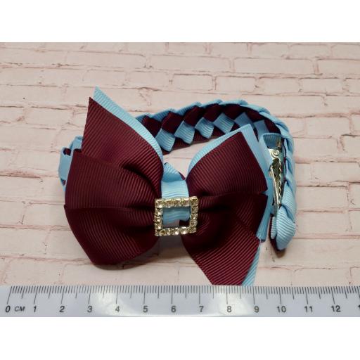 Wine and Light Blue Pleated Tail Bunwrap