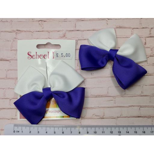 Purple and White Double Bows on Clips (pair)