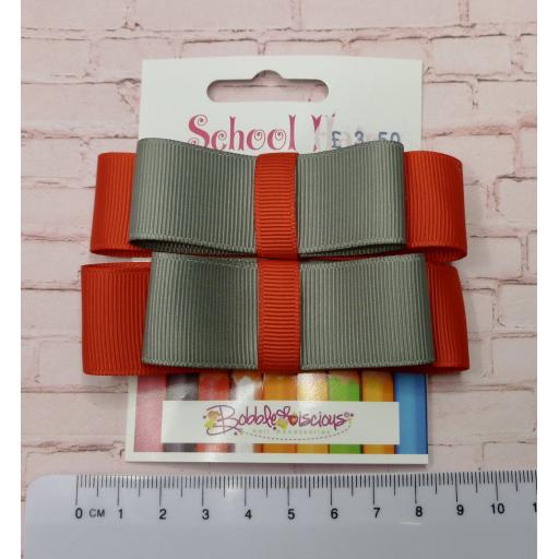 Red and Grey Straight Bows on Clips (pair)