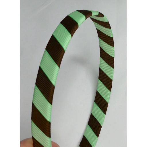 School Mint Green and Brown 2cm Striped Hairband