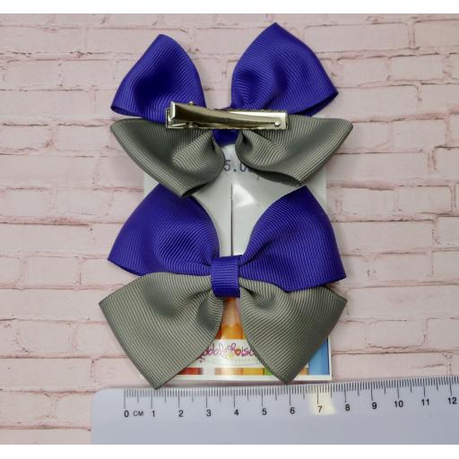 Purple and Grey Double Bows on Clips (pair)