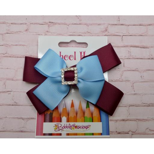 Wine and Light Blue Double Layer Bow