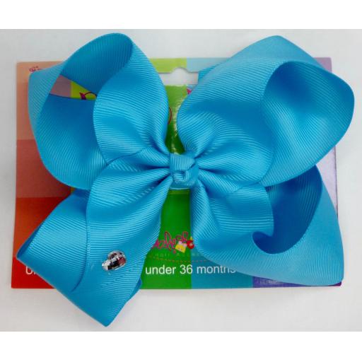 Turquoise Blue 6inch BoBo Bow with Diamond Heart Charm