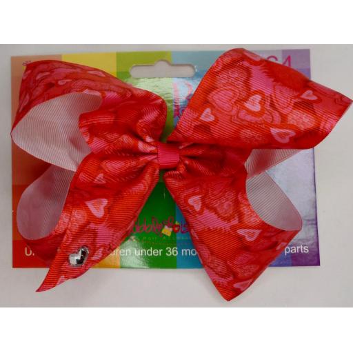 Red and Pink Hearts 6inch BoBo Bow with Diamond Heart Charm