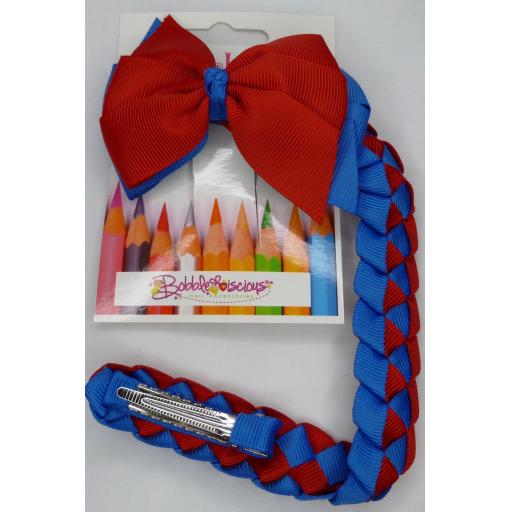 School Royal Blue and Red Bun wrap with 4inch Double Layer Bo