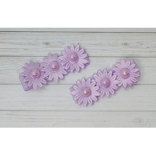Lilac Triple Flower Itsy Bitsy Baby Bows (pair)