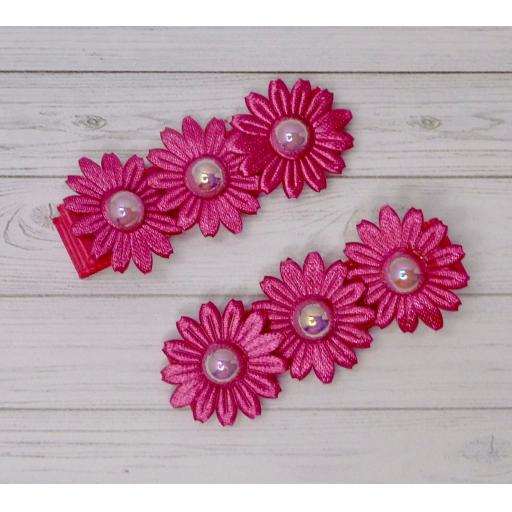 Fuchsia Pink Triple Flower Itsy Bitsy Baby Bows (pair)