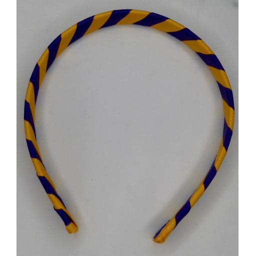 School Purple and Yellow Gold 2cm Striped Hairband