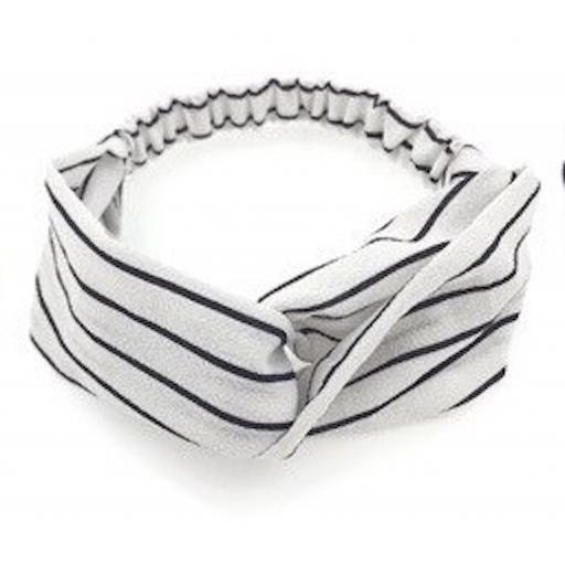 Cross Knot Elastic Hair Bands White with Black Stripe