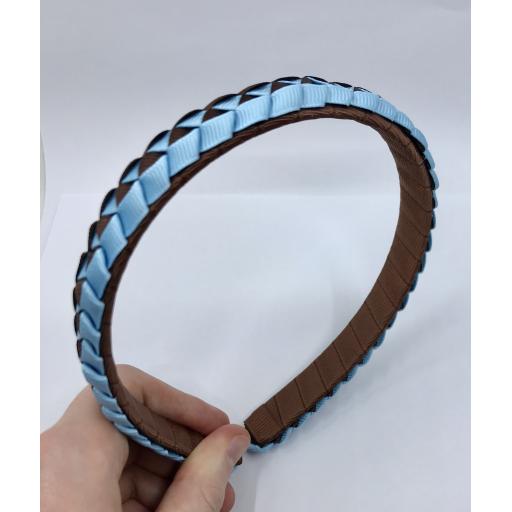 Brown and Light Blue 2cm Pleated Hairband