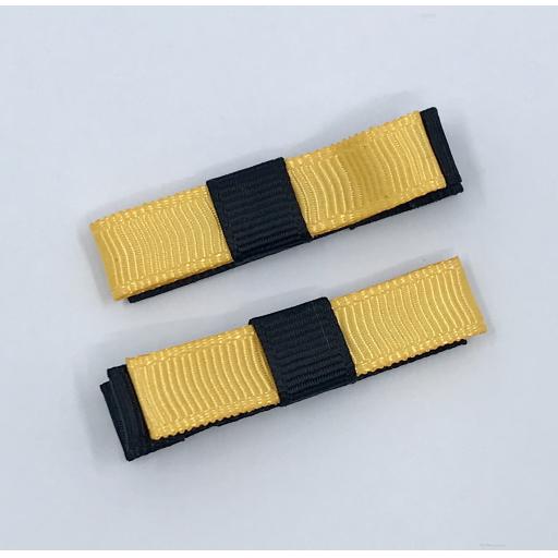 Small Straight Black and Yellow Gold Bow on Clips (pair)