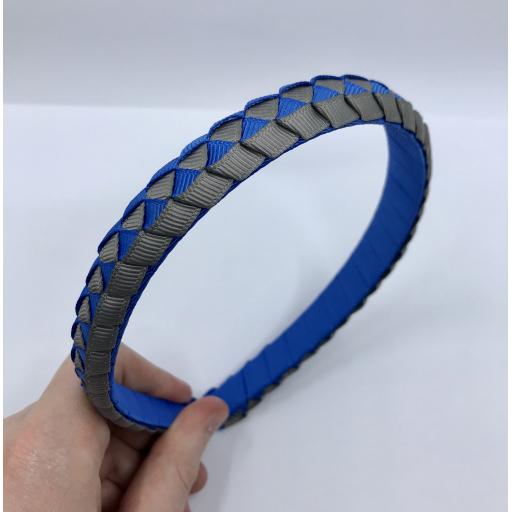 Royal Blue and Grey 2cm Pleated Hairband