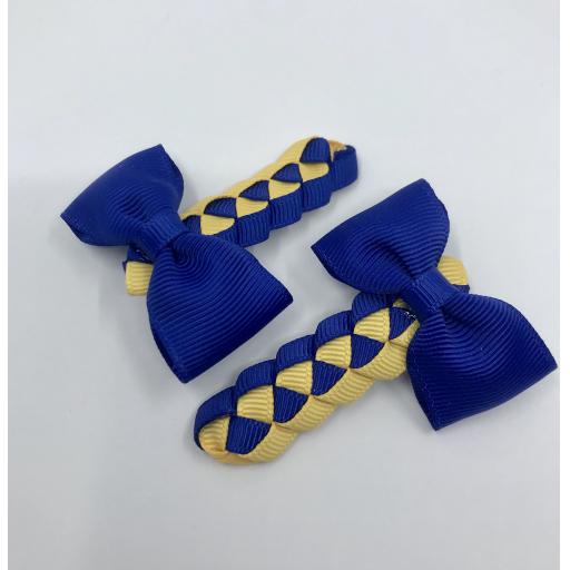 Cobalt and Yellow Gold Pleated Clips with Bow on Clips (pair)