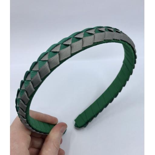 Hunter Green and Grey 2cm Pleated Hairband