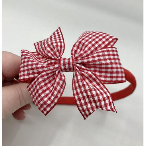 Red Hairband with Red and White Gingham Checked 3 inch Pinwheel Bow